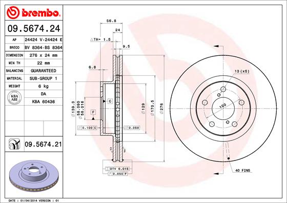 Тормозной диск   09.5674.21   BREMBO