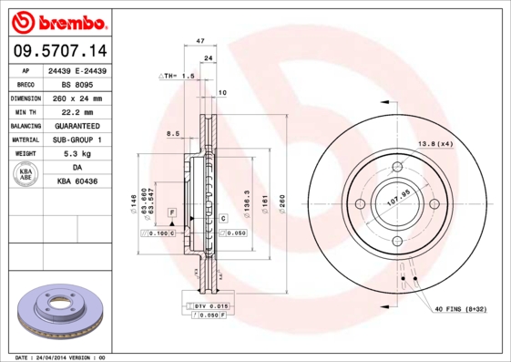 Гальмівний диск   09.5707.14   BREMBO