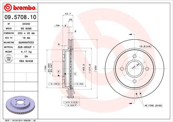 Гальмівний диск   09.5708.10   BREMBO