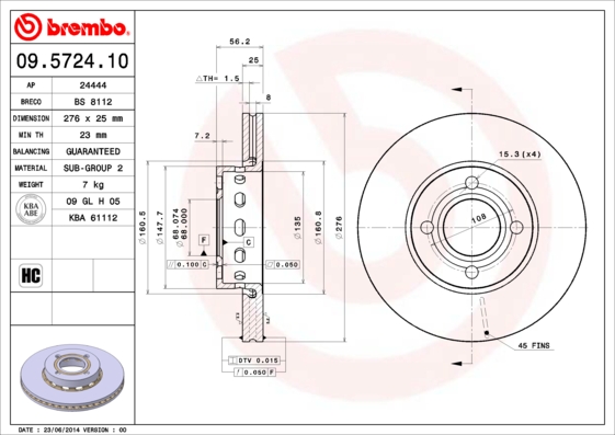 Тормозной диск   09.5724.10   BREMBO