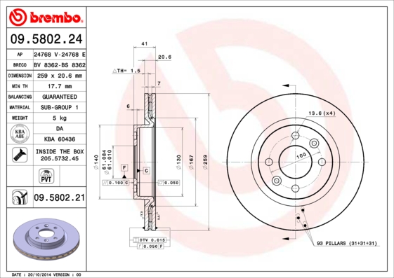 Гальмівний диск   09.5802.21   BREMBO