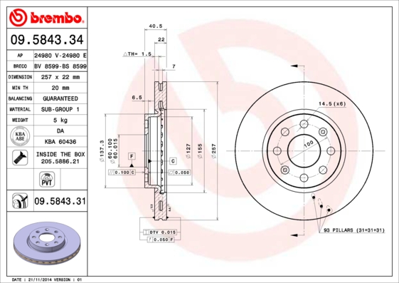 Гальмівний диск   09.5843.31   BREMBO