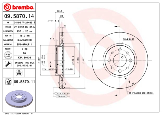 Гальмівний диск   09.5870.11   BREMBO