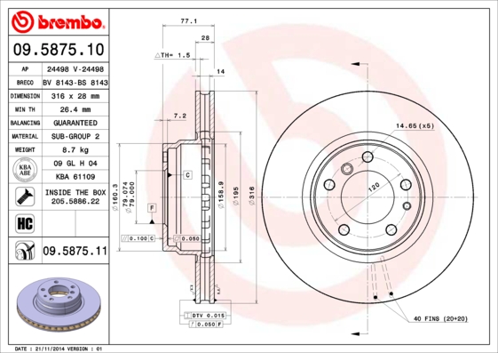 Гальмівний диск   09.5875.11   BREMBO