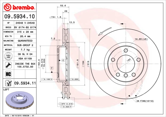 Тормозной диск   09.5934.11   BREMBO