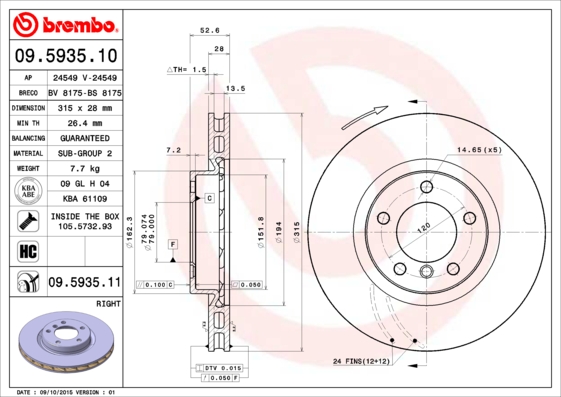 Тормозной диск   09.5935.11   BREMBO