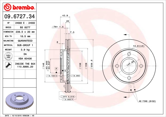 Гальмівний диск   09.6727.34   BREMBO