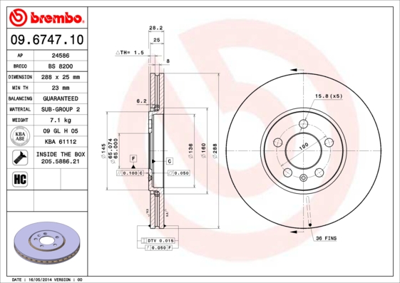 Тормозной диск   09.6747.10   BREMBO