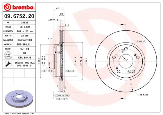 Гальмівний диск   09.6752.20   BREMBO