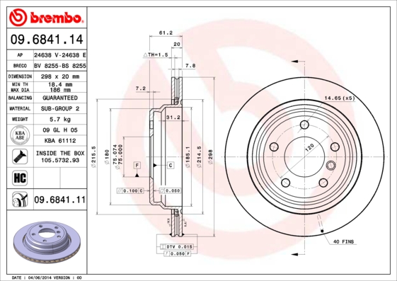 Тормозной диск   09.6841.11   BREMBO