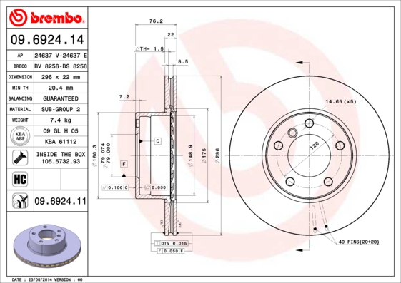 Тормозной диск   09.6924.11   BREMBO