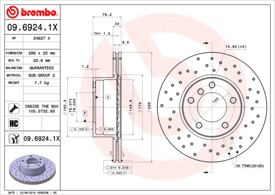 Тормозной диск   09.6924.1X   BREMBO