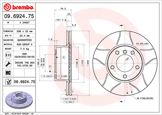 Тормозной диск   09.6924.75   BREMBO