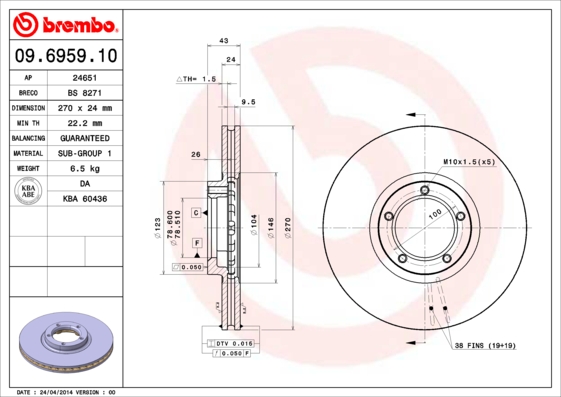 Гальмівний диск   09.6959.10   BREMBO