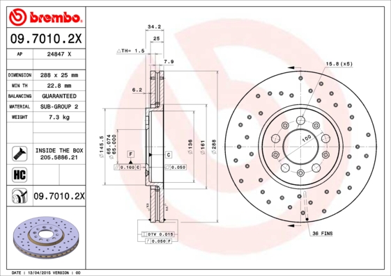 Гальмівний диск   09.7010.2X   BREMBO