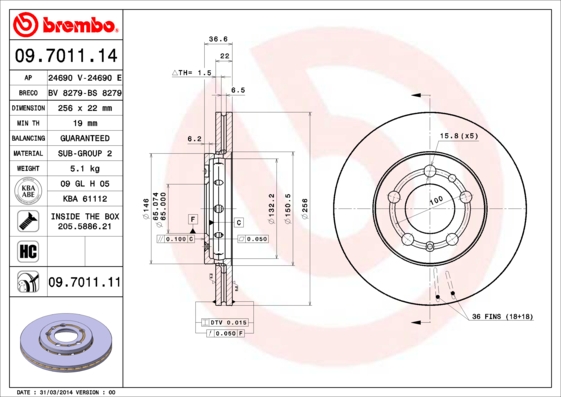 Гальмівний диск   09.7011.11   BREMBO