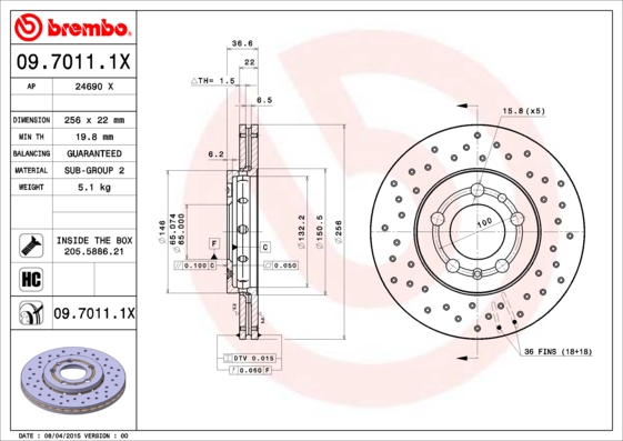 Гальмівний диск   09.7011.1X   BREMBO