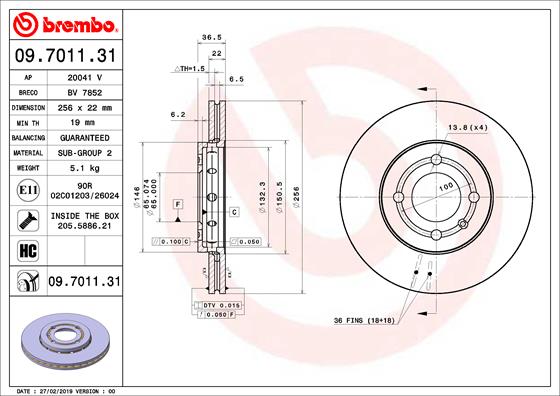 Гальмівний диск   09.7011.31   BREMBO