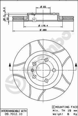 Тормозной диск   09.7012.75   BREMBO