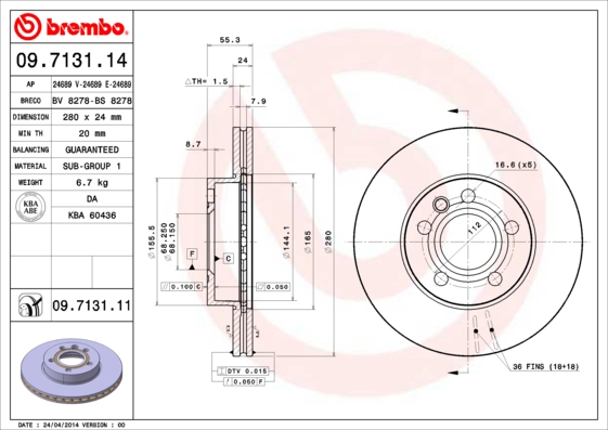 Гальмівний диск   09.7131.14   BREMBO