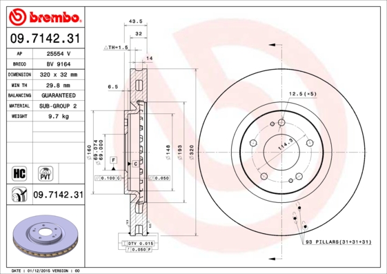 Гальмівний диск   09.7142.31   BREMBO