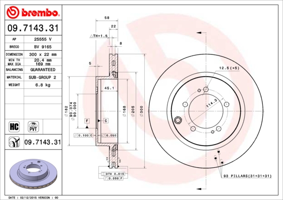 Тормозной диск   09.7143.31   BREMBO