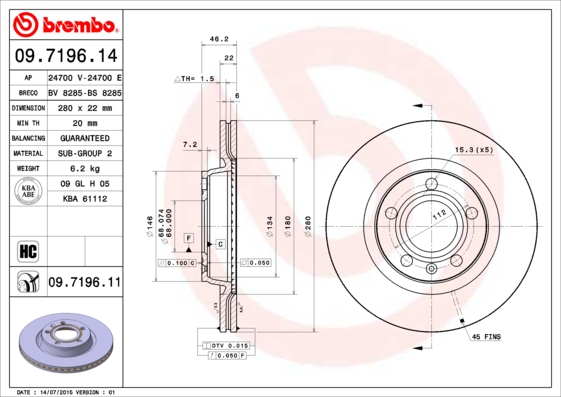 Гальмівний диск   09.7196.11   BREMBO