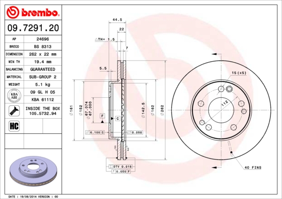 Гальмівний диск   09.7291.20   BREMBO