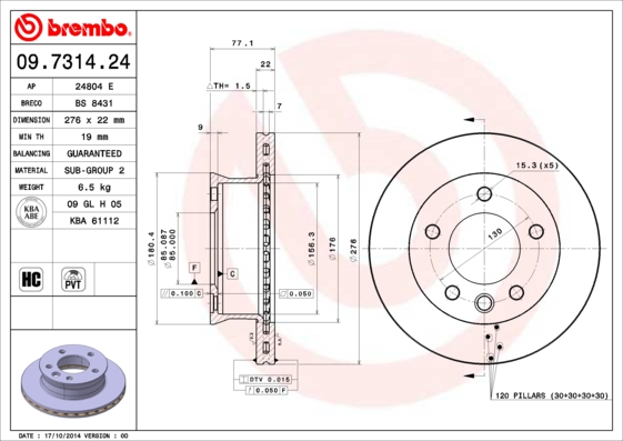 Тормозной диск   09.7314.24   BREMBO