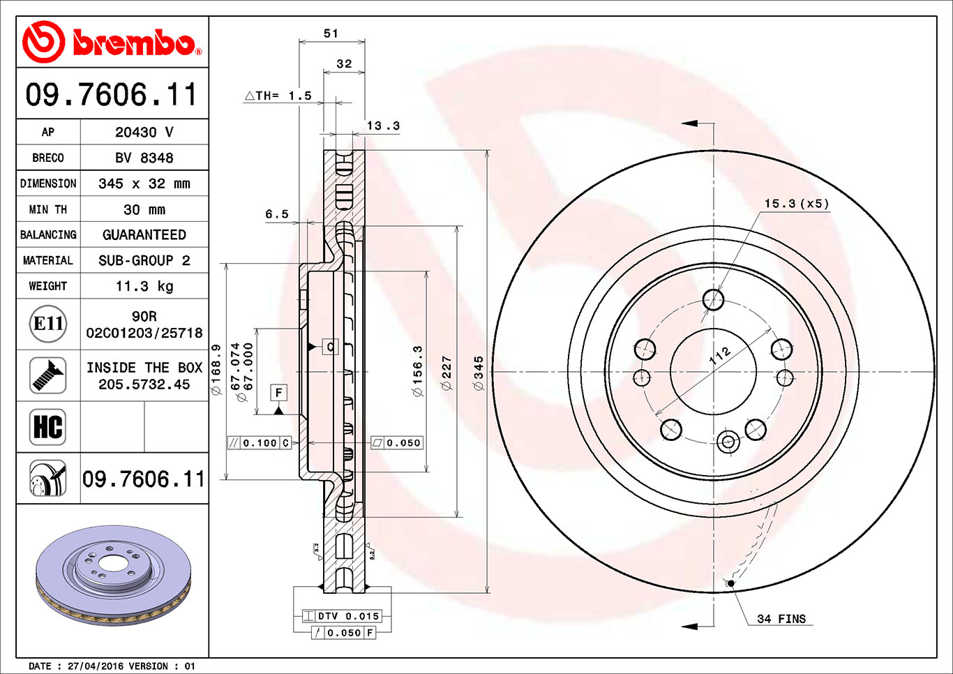 Тормозной диск   09.7606.11   BREMBO