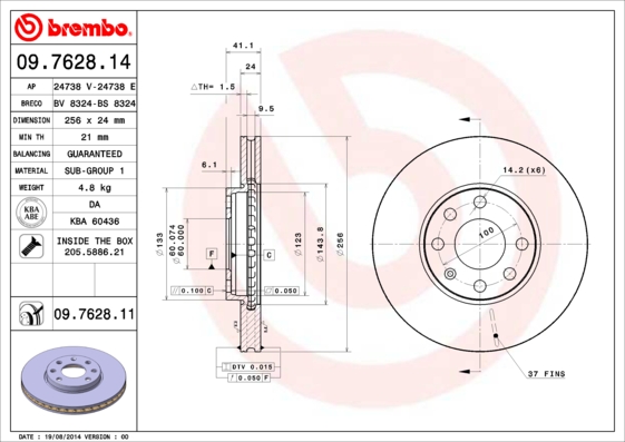 Гальмівний диск   09.7628.14   BREMBO