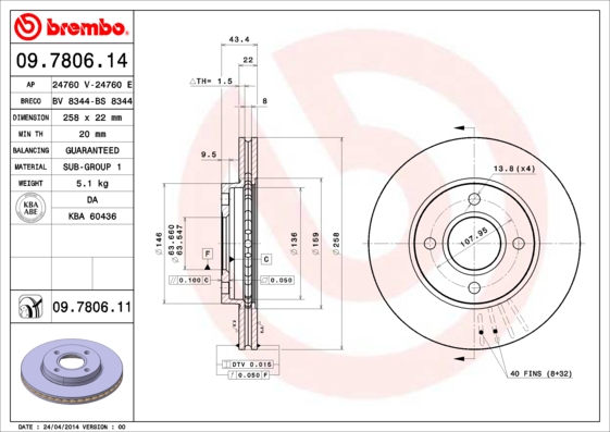 Тормозной диск   09.7806.11   BREMBO