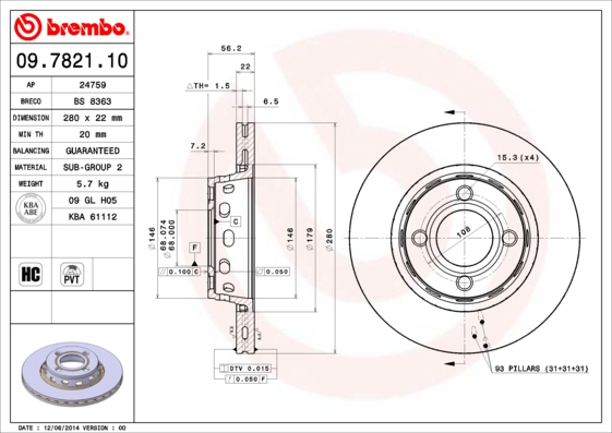 Гальмівний диск   09.7821.10   BREMBO