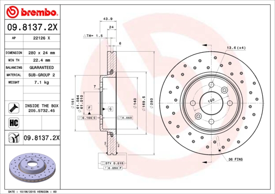 Гальмівний диск   09.8137.2X   BREMBO