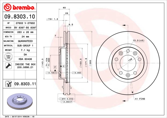 Тормозной диск   09.8303.10   BREMBO