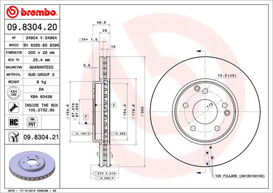 Гальмівний диск   09.8304.21   BREMBO