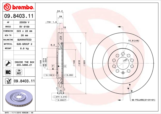 Гальмівний диск   09.8403.11   BREMBO