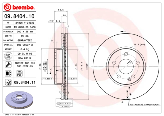 Гальмівний диск   09.8404.11   BREMBO