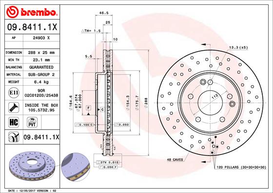 Гальмівний диск   09.8411.1X   BREMBO