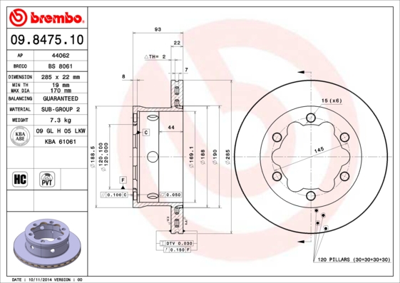Гальмівний диск   09.8475.10   BREMBO