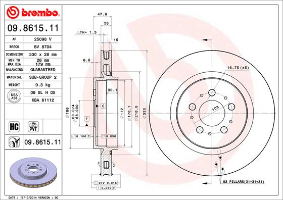 Гальмівний диск   09.8615.11   BREMBO