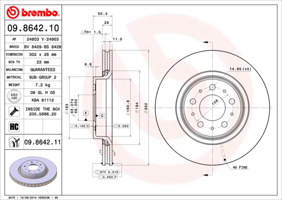 Гальмівний диск   09.8642.11   BREMBO