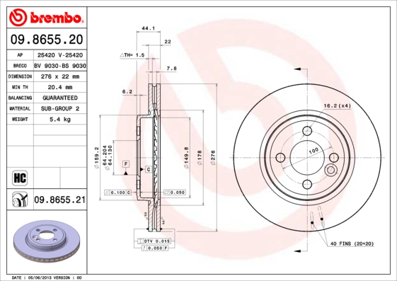 Тормозной диск   09.8655.21   BREMBO