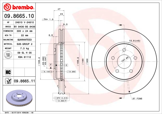 Тормозной диск   09.8665.11   BREMBO