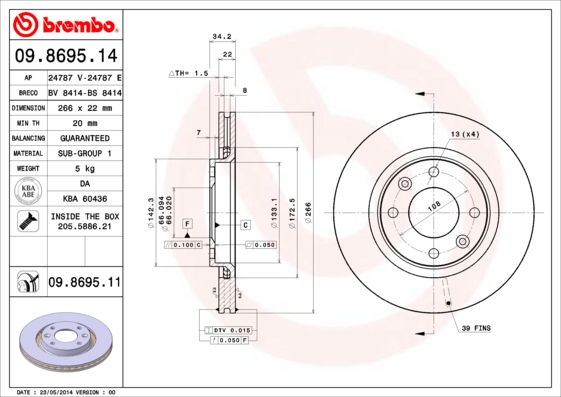 Гальмівний диск   09.8695.11   BREMBO