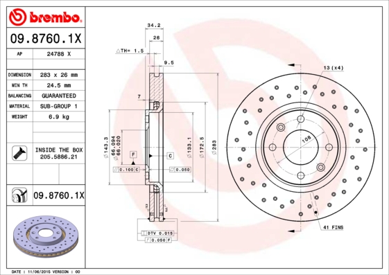 Гальмівний диск   09.8760.1X   BREMBO