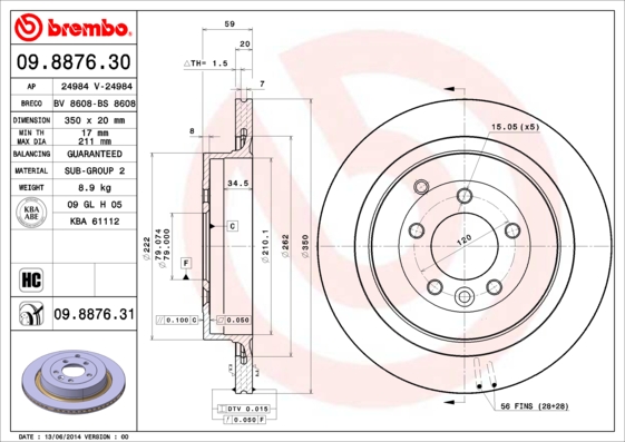 Гальмівний диск   09.8876.31   BREMBO