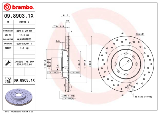 Тормозной диск   09.8903.1X   BREMBO