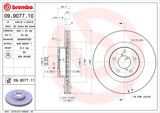 Гальмівний диск   09.9077.11   BREMBO