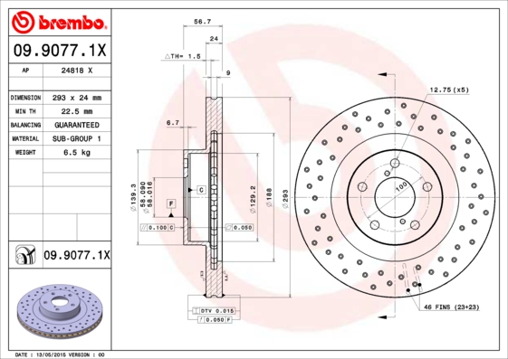 Гальмівний диск   09.9077.1X   BREMBO